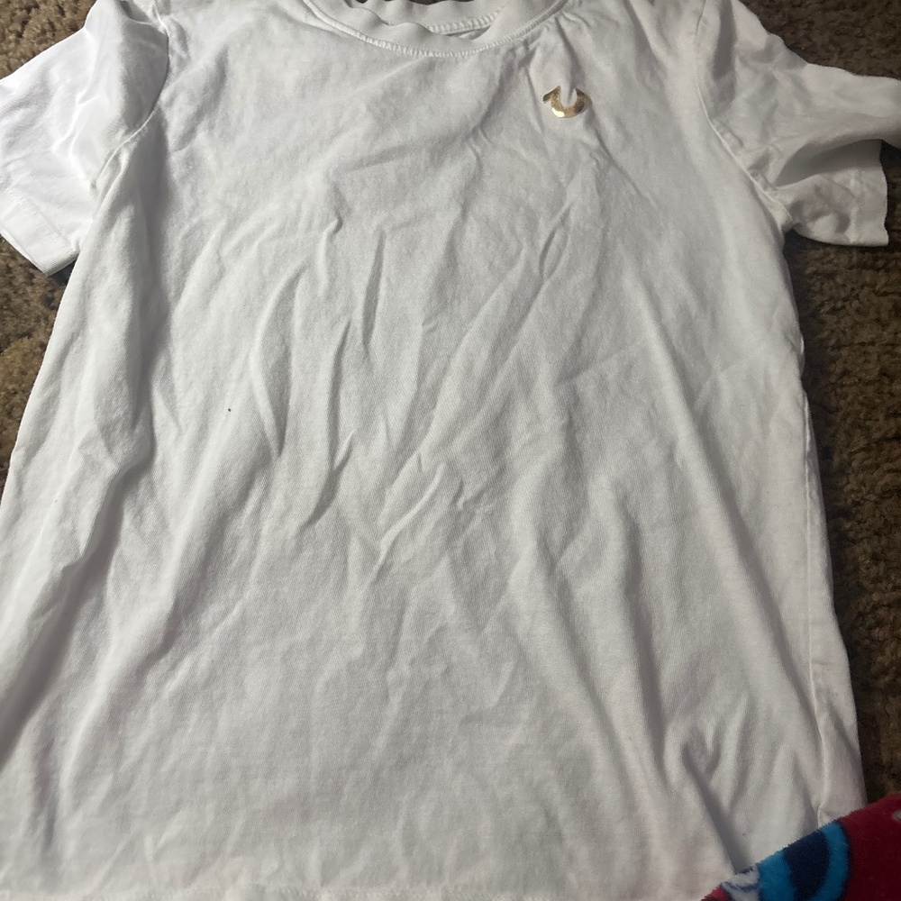 White and gold kid large true religion t shirt